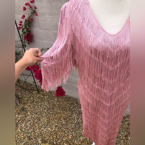 Vintage disco cowgirl Taylor swift like pink midi maxi fringe western dress - Picture 2 of 14